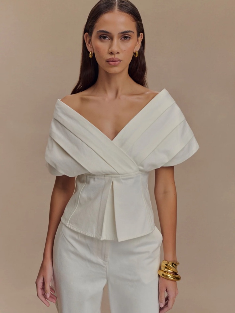 Meshki Off-Shoulder Cream Structured Top